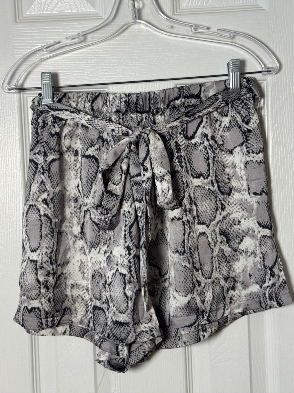 SHEIN Grey Snakeskin Print Paperbag Tie Waist Shorts No size tag